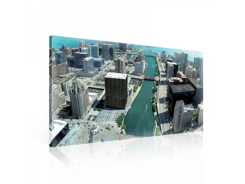 City Chicago Skyline River Panorama Canvastavla (PP114O1)